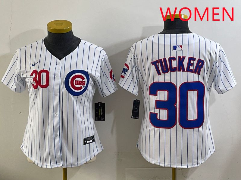 Women 2025 Chicago Cubs #30 Tucker White Stripe Game Nike MLB Jersey style 3